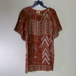 Vintage PIU by Mariella Geometric Patterned Brown and Tan Dress Size 10